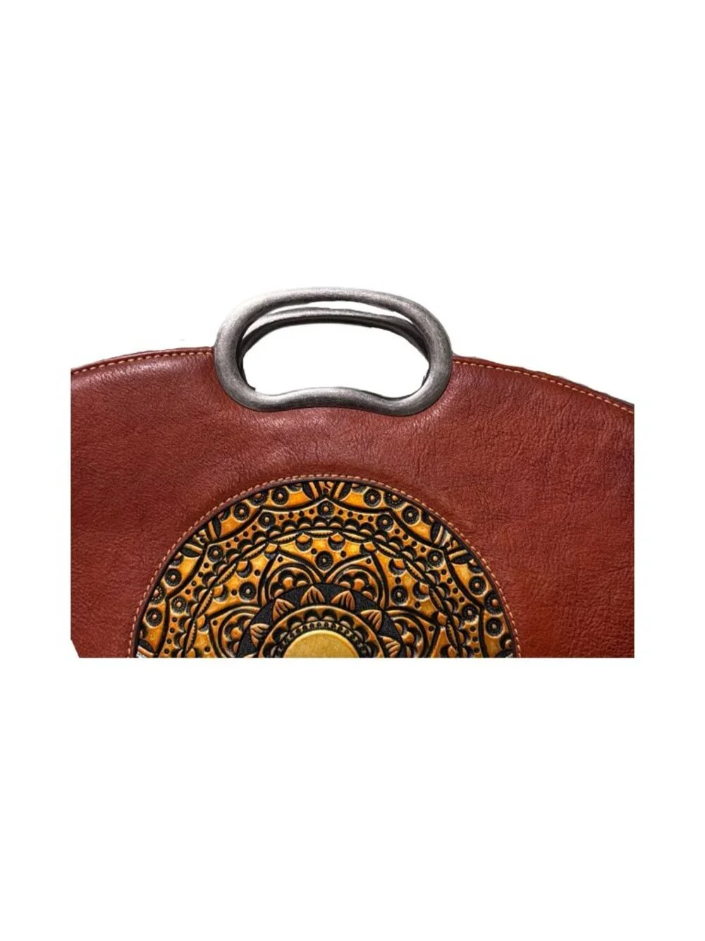 Genuine Leather Bag Brown Satchel Crossbody Tooled Western Folk Art Boho Rustic